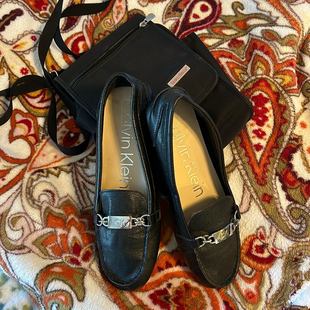 Calvin Klein Black Loafers with Silver Accents
